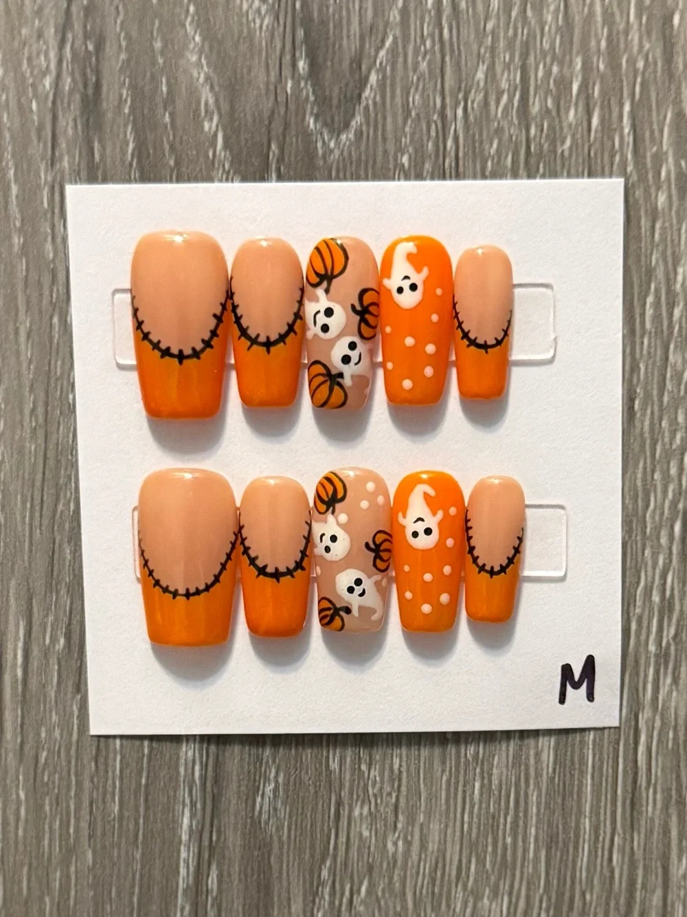 Festive Orange & Nude Halloween Press-On Nail Set